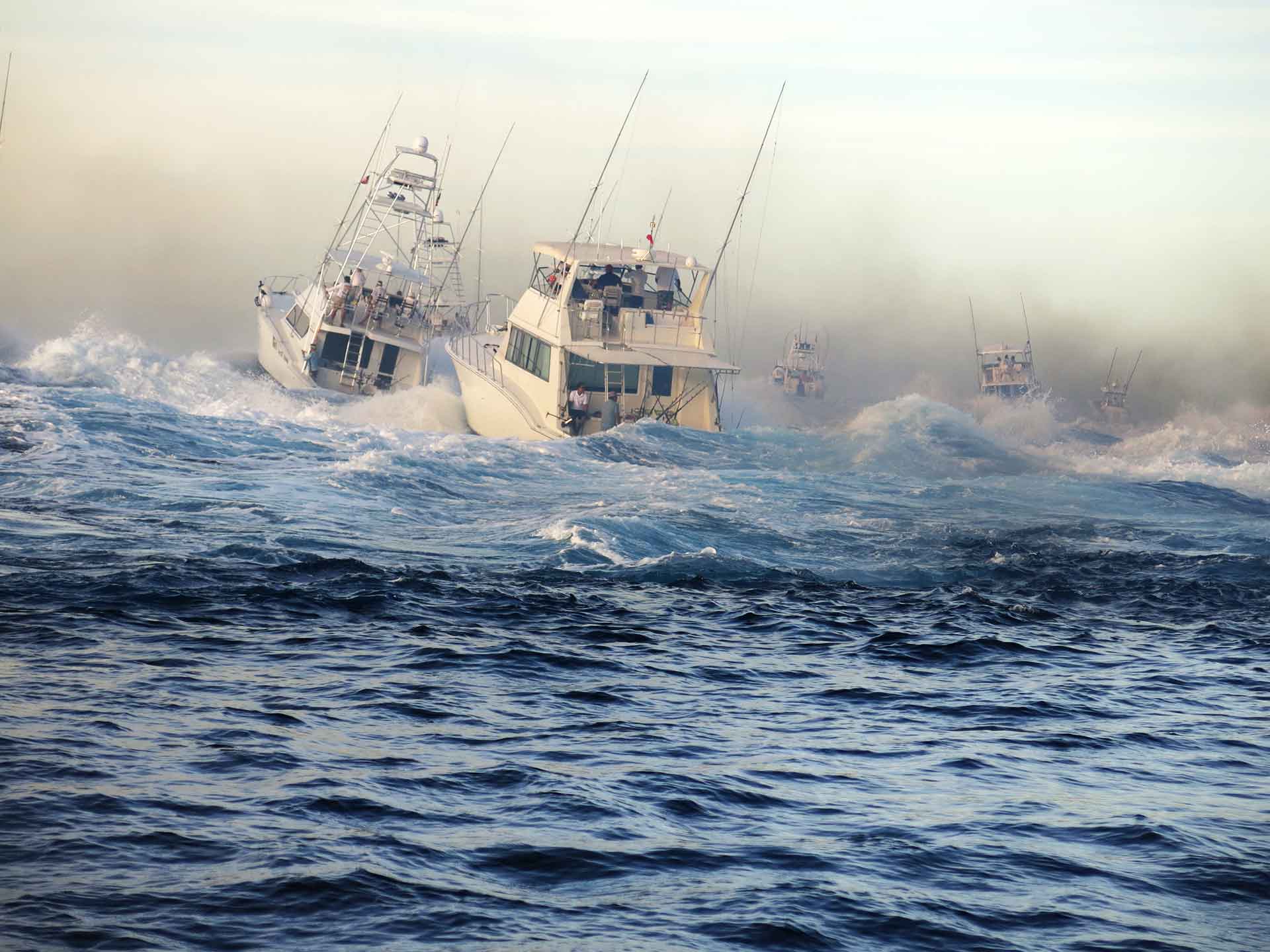A sport fishing boat on the open ocean